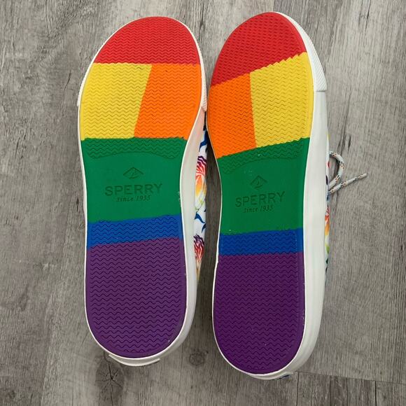 Sperry Sneakers Mens Size 12 Striper II CVO PRIDE White RAINBOW STS24309 LGBTQ - Picture 2 of 11